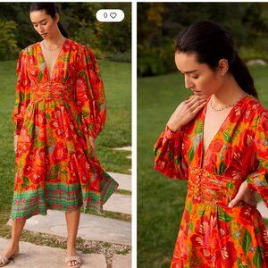 Anthropologie Farm Rio Floral Print Midi Dress